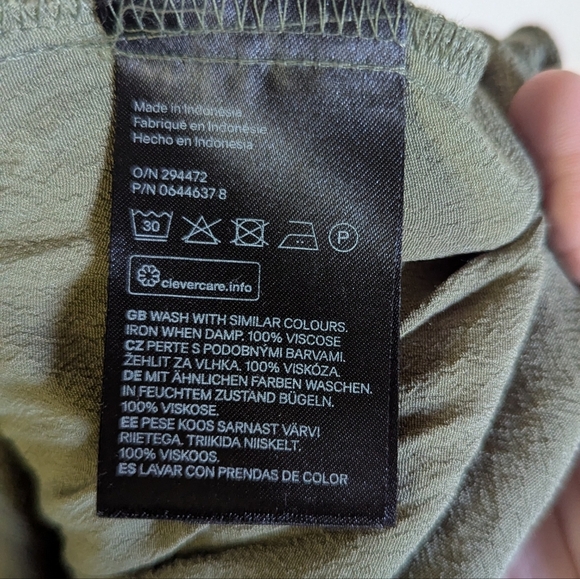 H&M Mama / Maternity Olive Green Sleeveless Shirt Dress Drawstring Waist Size L - Picture 4 of 4